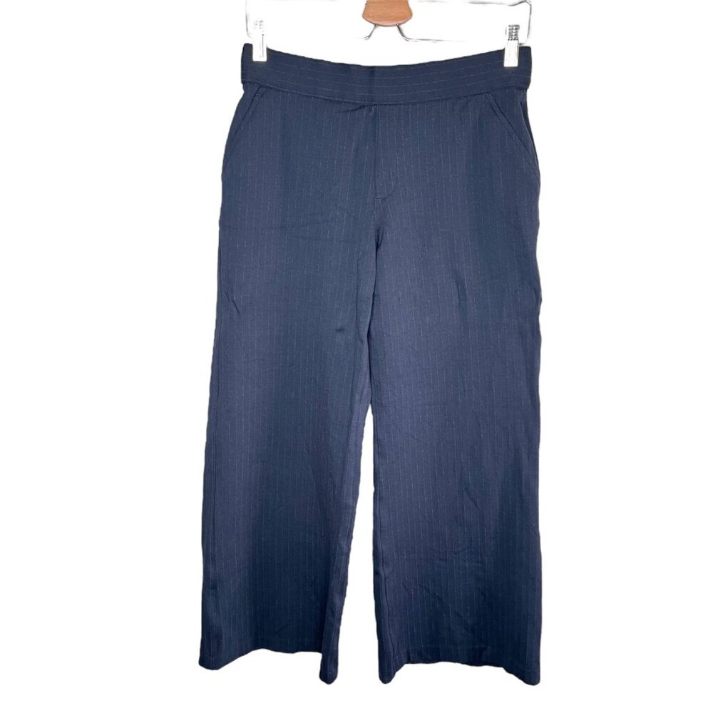 Spanx Womens Medium Navy Blue Pinstripe Ponte Wide Leg Pant 20385q